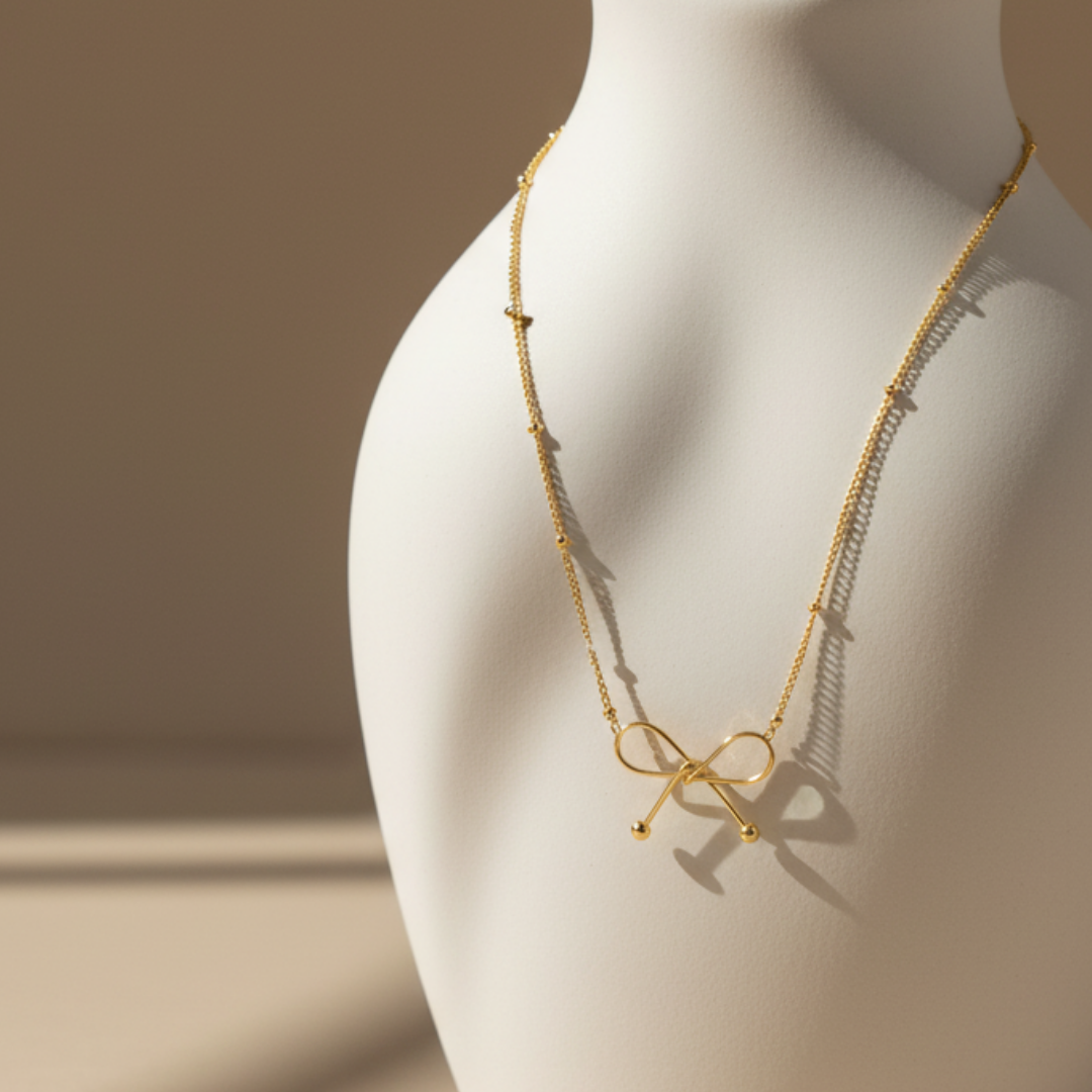 18k Gold Plated Opulent Ribbon Bow Necklace