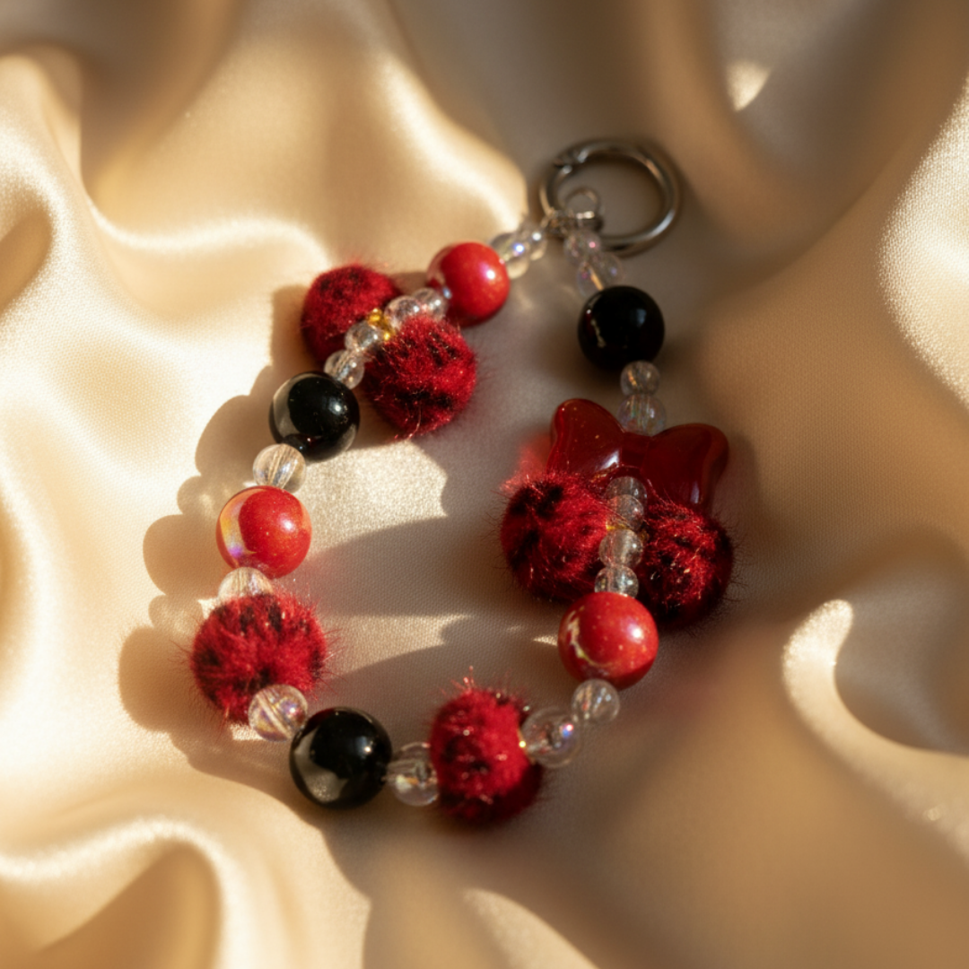 Crimson Bow Bead Phone Charm