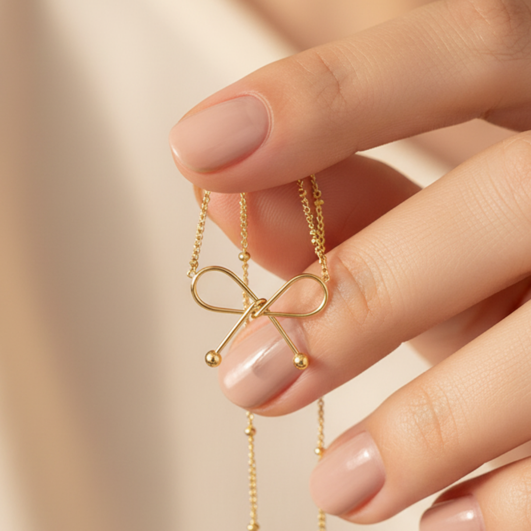 18k Gold Plated Opulent Ribbon Bow Necklace