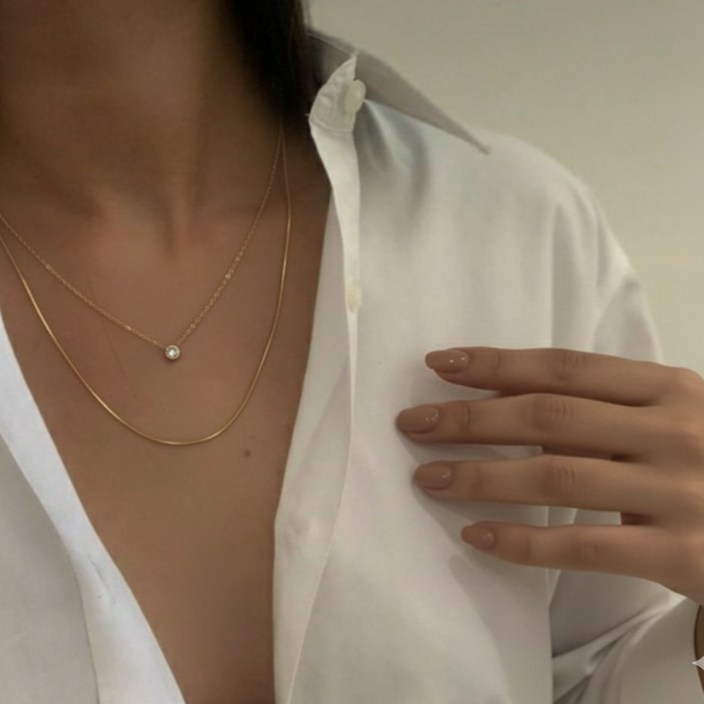 Diamond Drop Layered Necklace