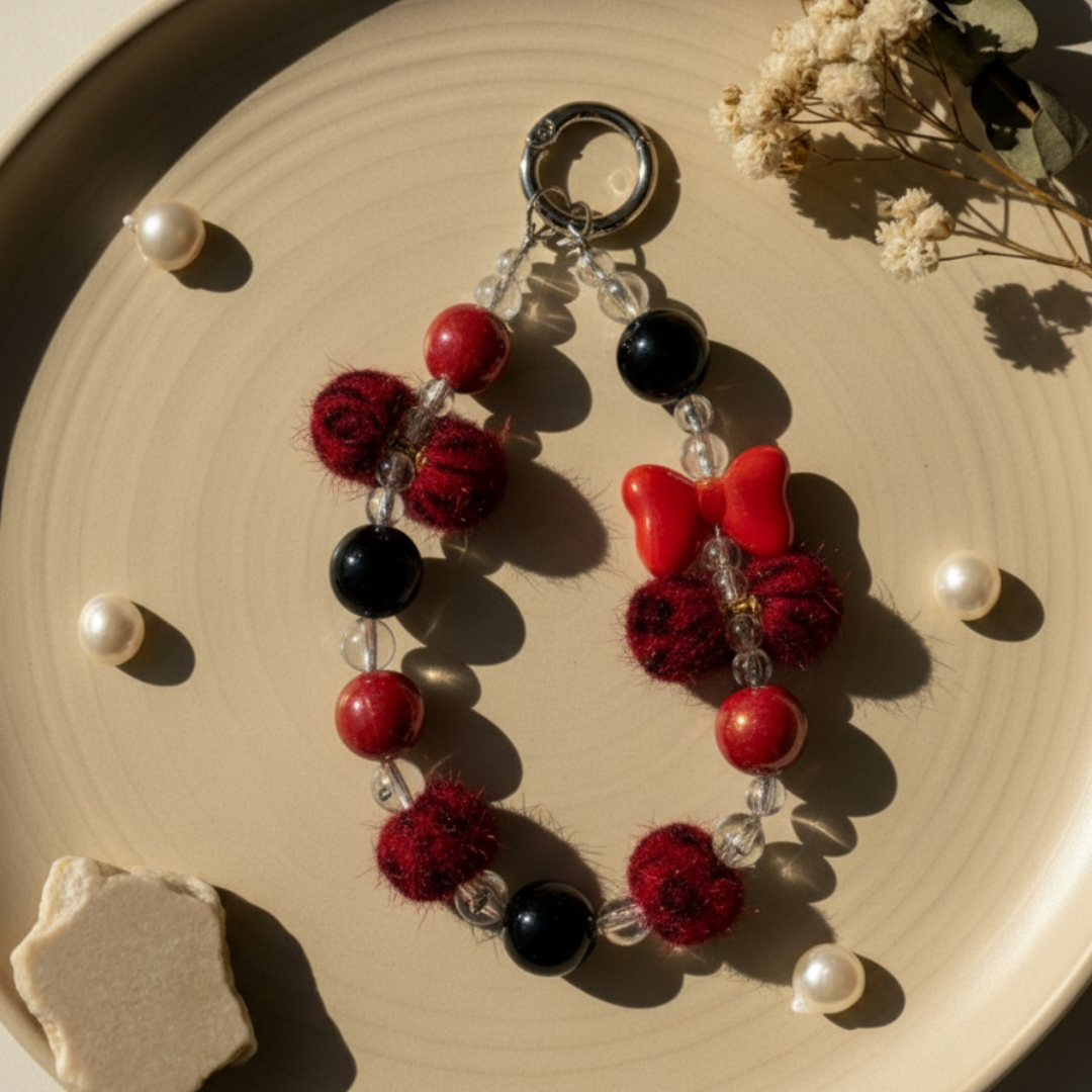Crimson Bow Bead Phone Charm