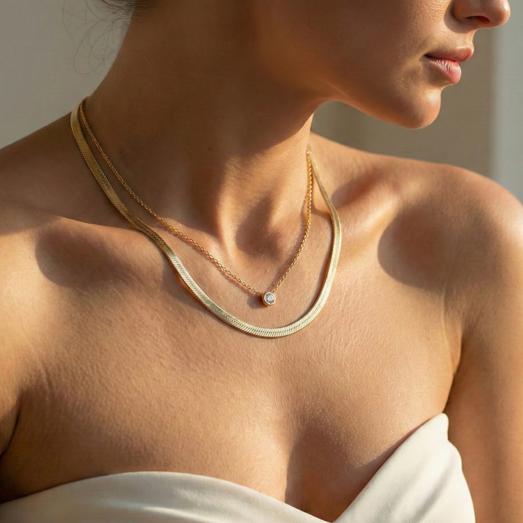 Diamond Drop Layered Necklace