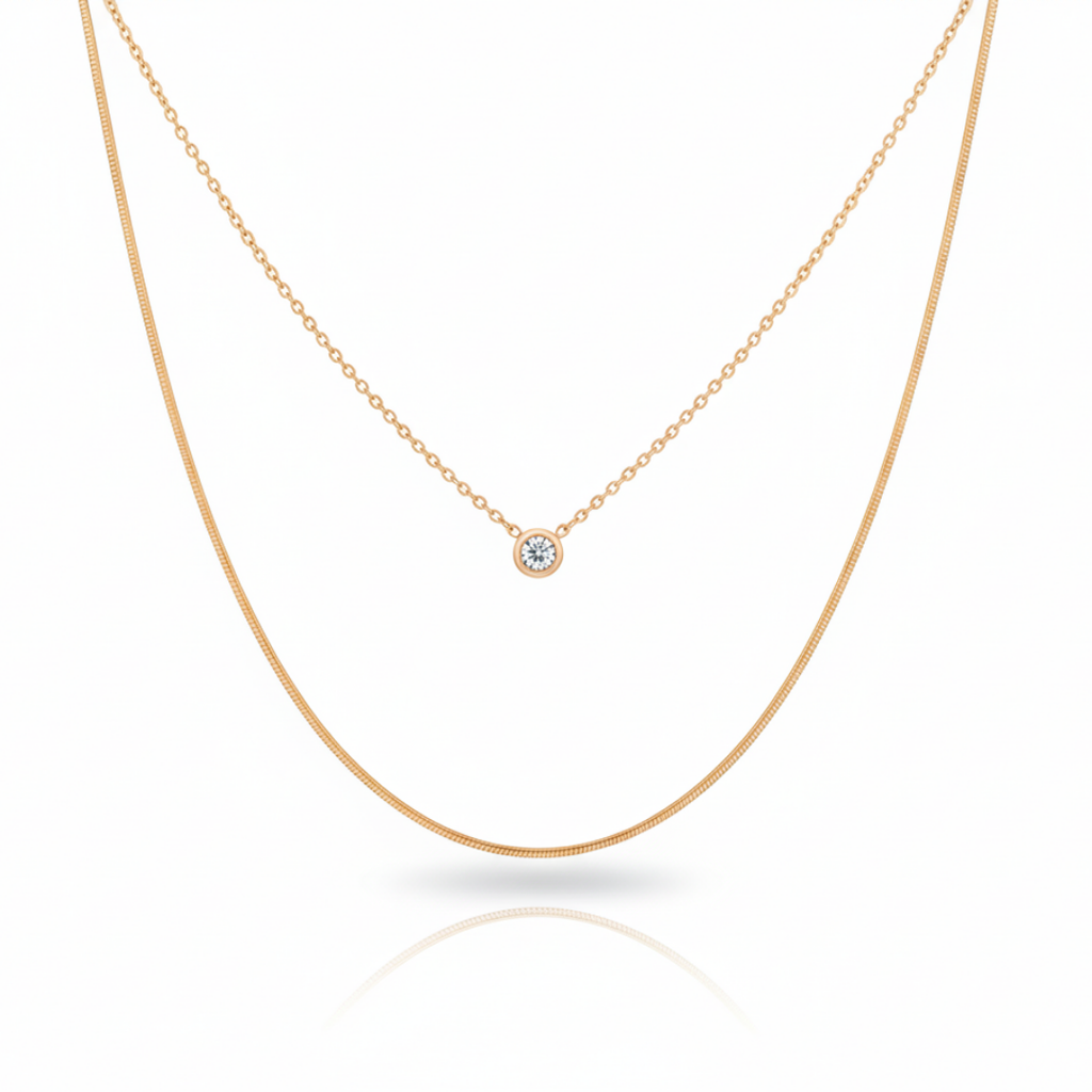 Diamond Drop Layered Necklace