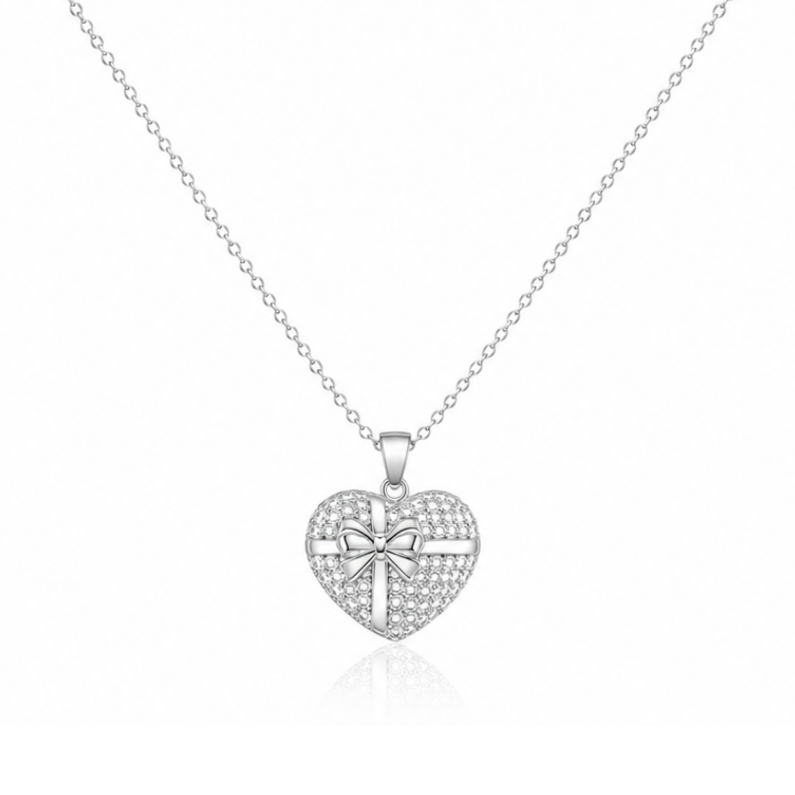 Heart With Ribbon Bow Zircon Diamond Necklace