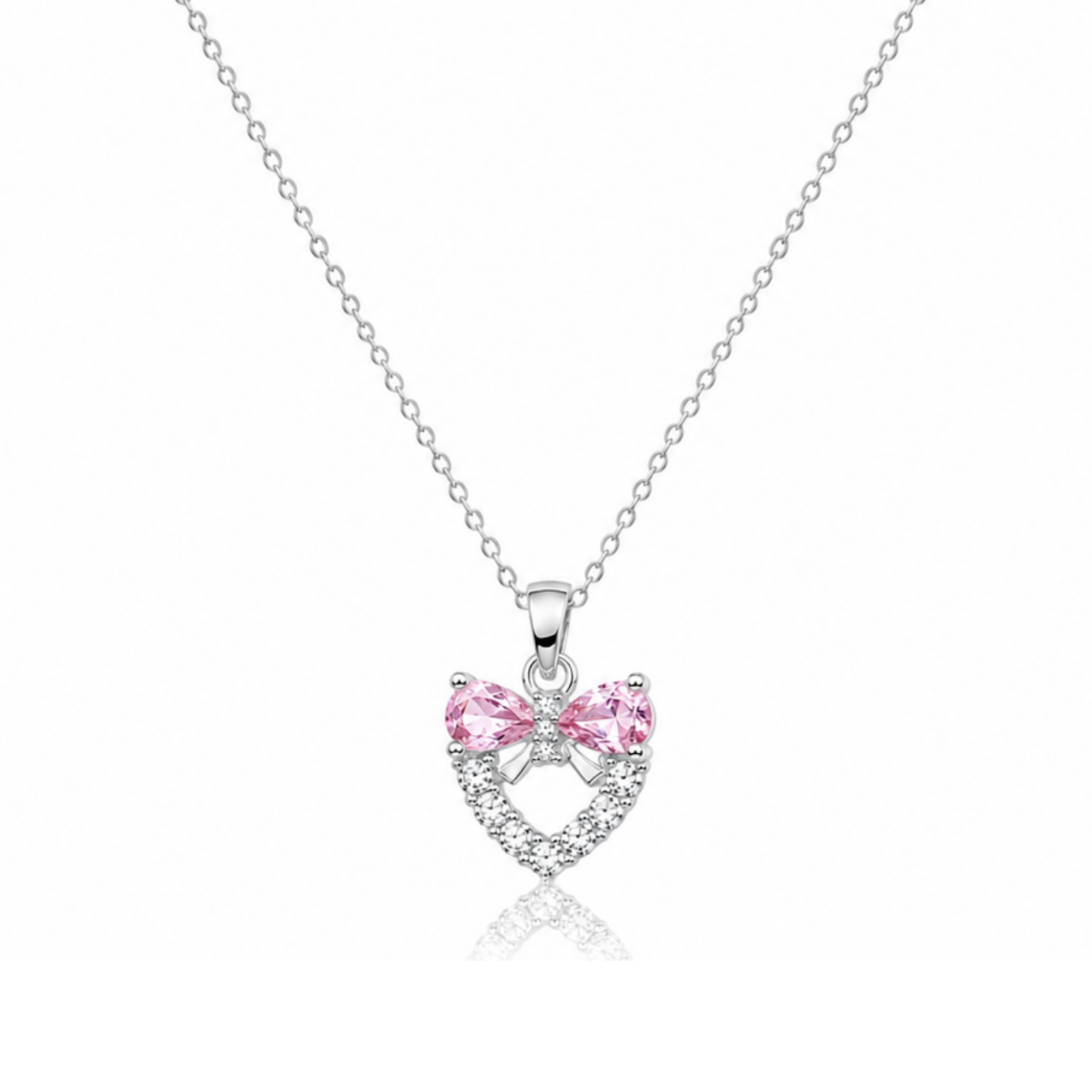 Heart And Bow Pink Zircon Diamond Necklace