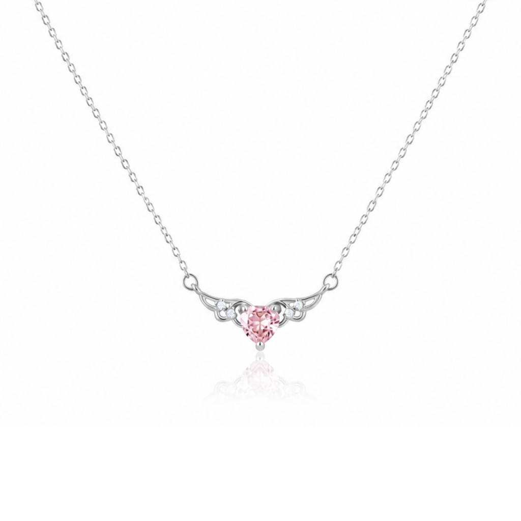 Heart With Wings Pink Zircon Diamond Necklace