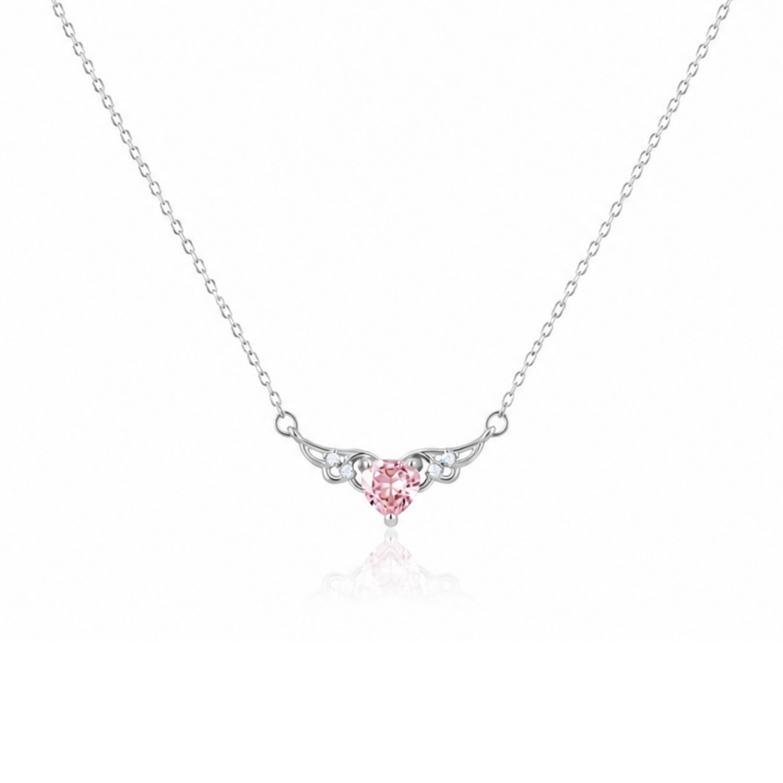 Heart With Wings Pink Zircon Diamond Necklace
