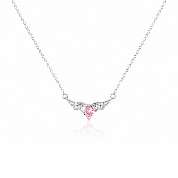 Heart With Wings Pink Zircon Diamond Necklace