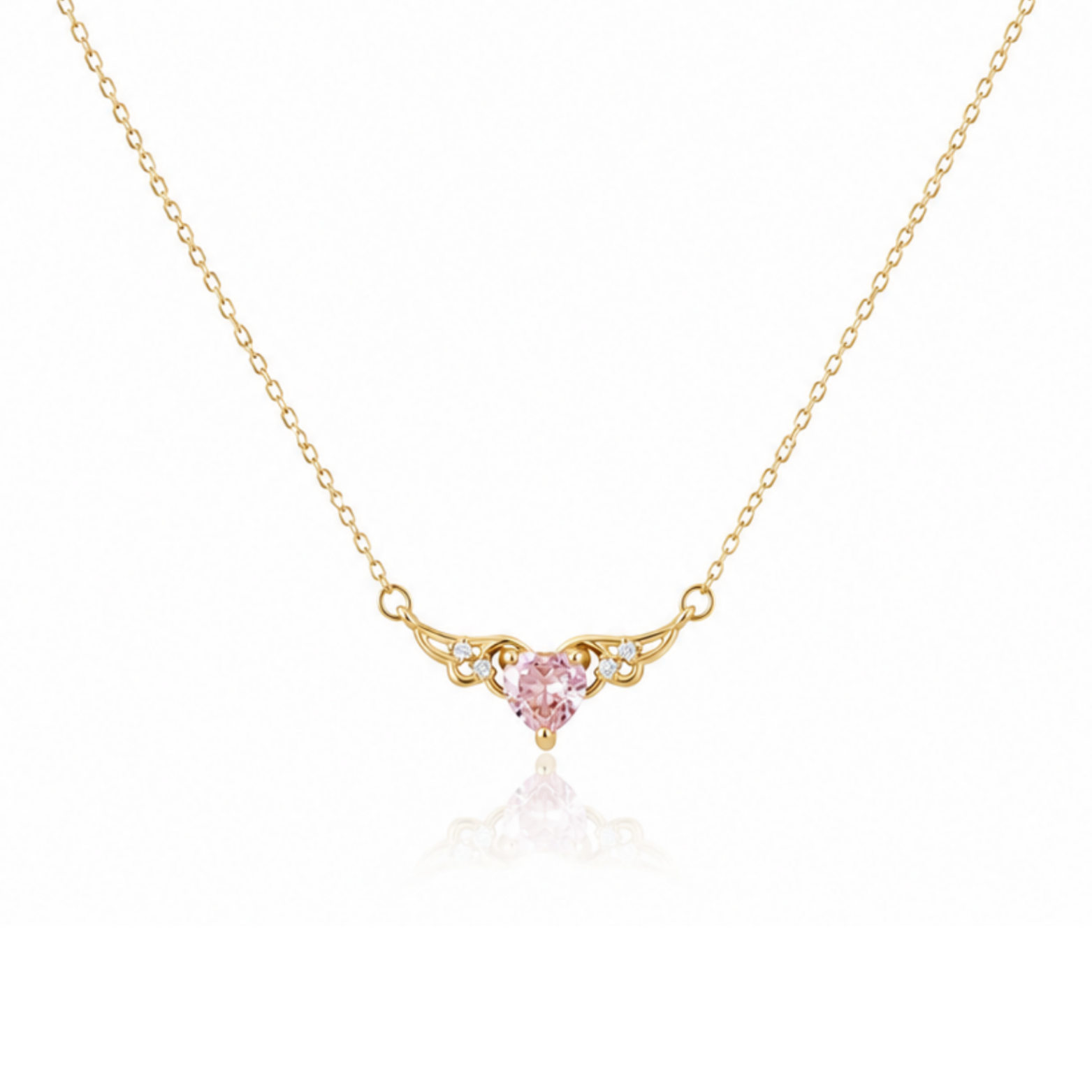 Heart With Wings Pink Zircon Diamond Necklace