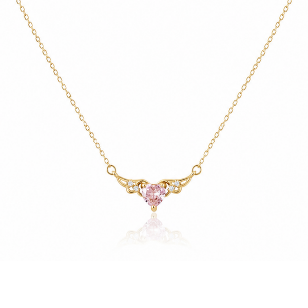 Heart With Wings Pink Zircon Diamond Necklace