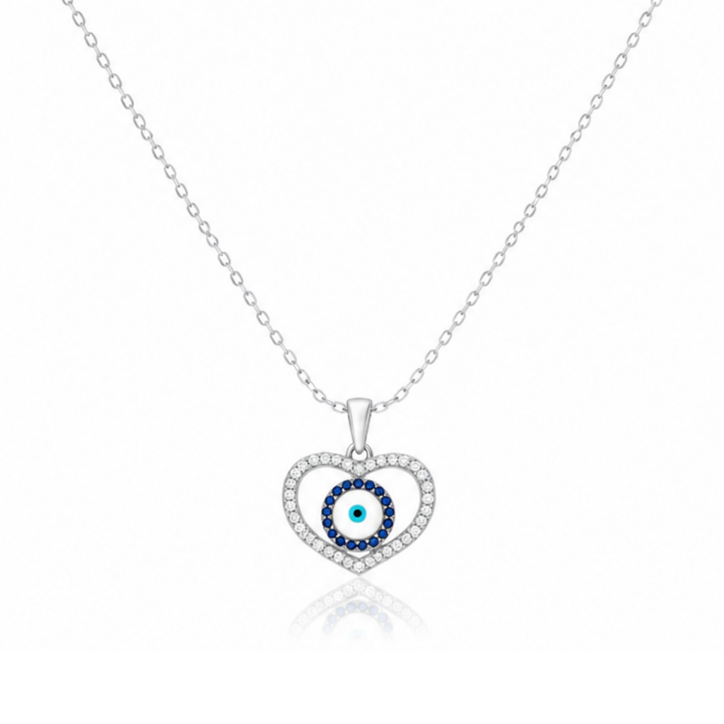 Heart-Shaped Evil Eye Zircon Diamond Necklace