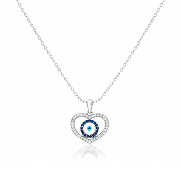 Heart-Shaped Evil Eye Zircon Diamond Necklace
