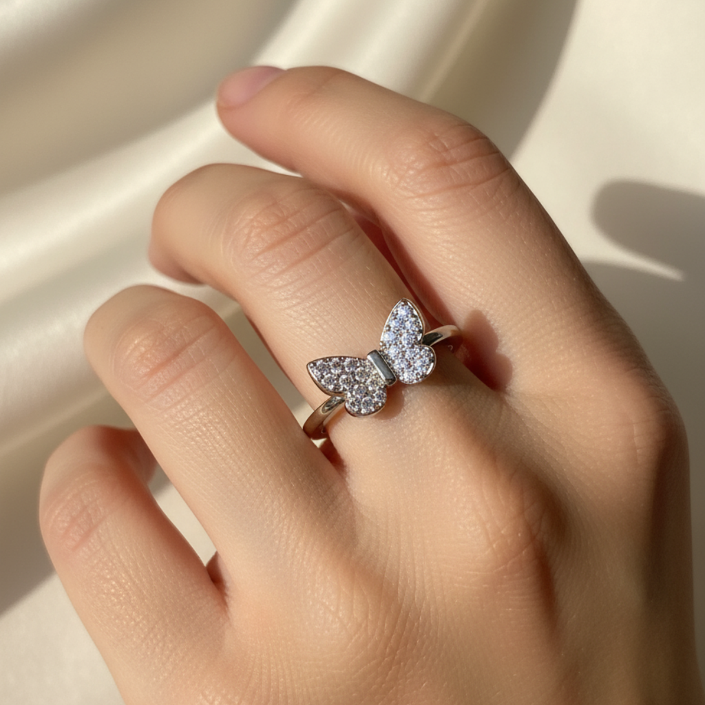 Minimalistic Butterfly Zircon Ring