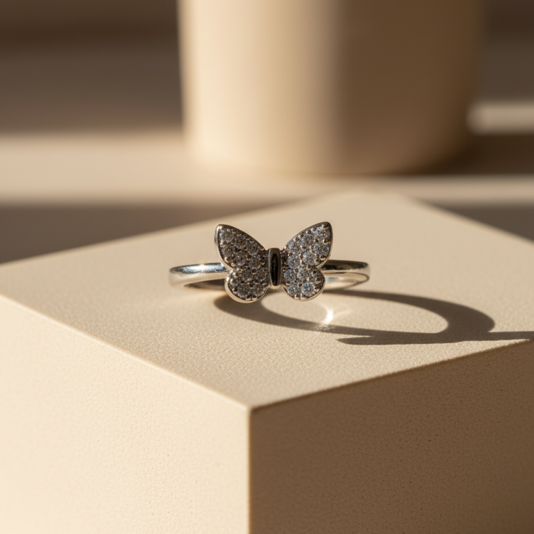 Minimalistic Butterfly Zircon Ring