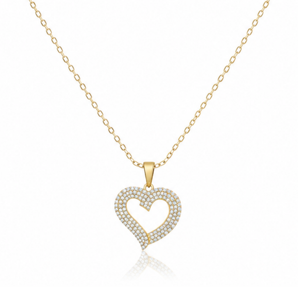 Hollow Heart Zircon Diamond Necklace