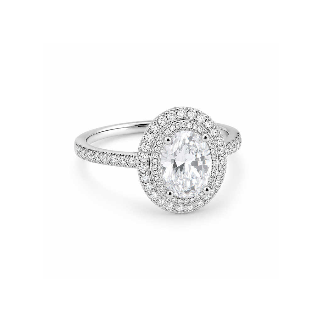 Oval Double Halo Zircon Ring