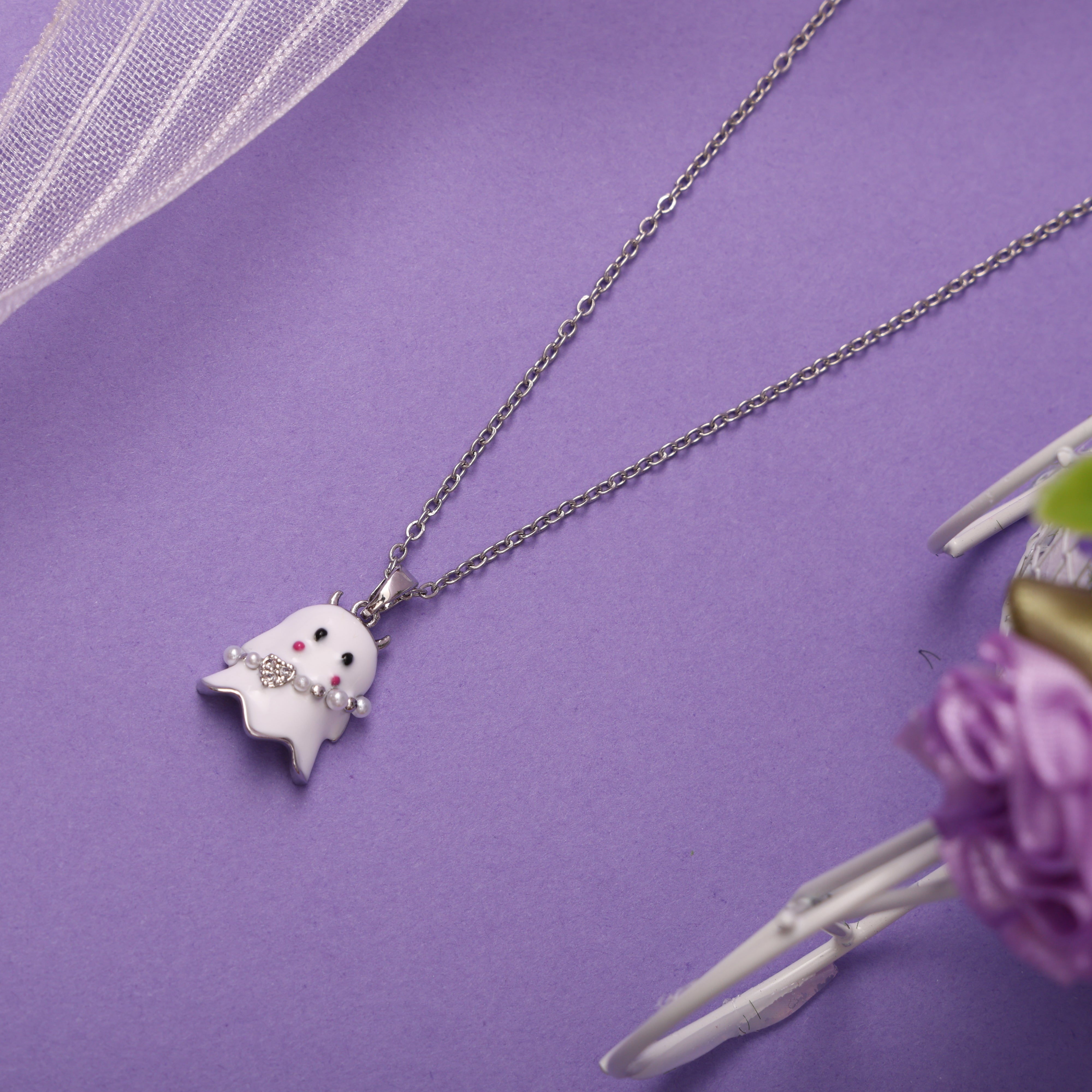 Playful Ghost Charm Necklace