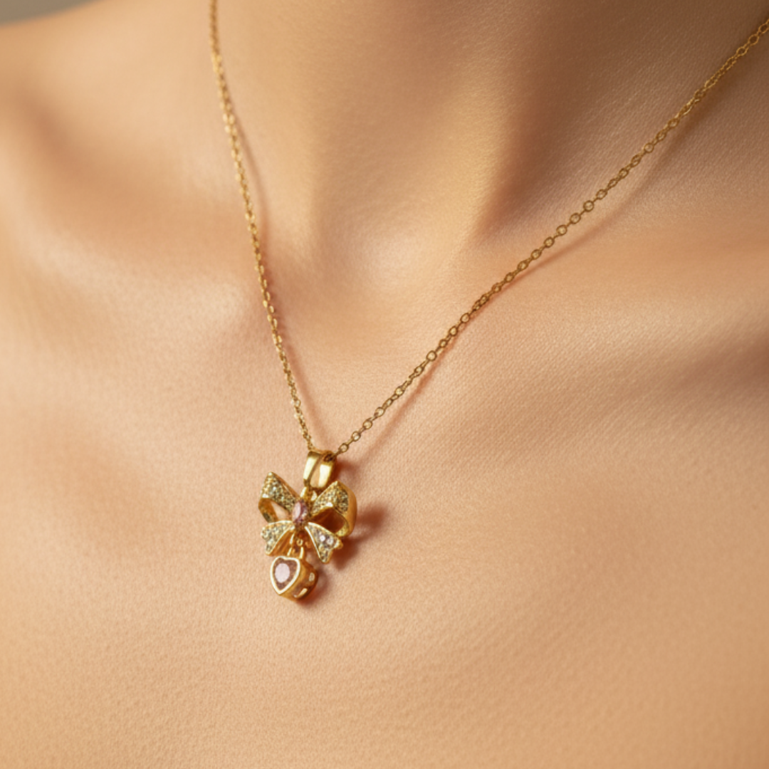 Bow-Shaped Zircon Diamond Necklace