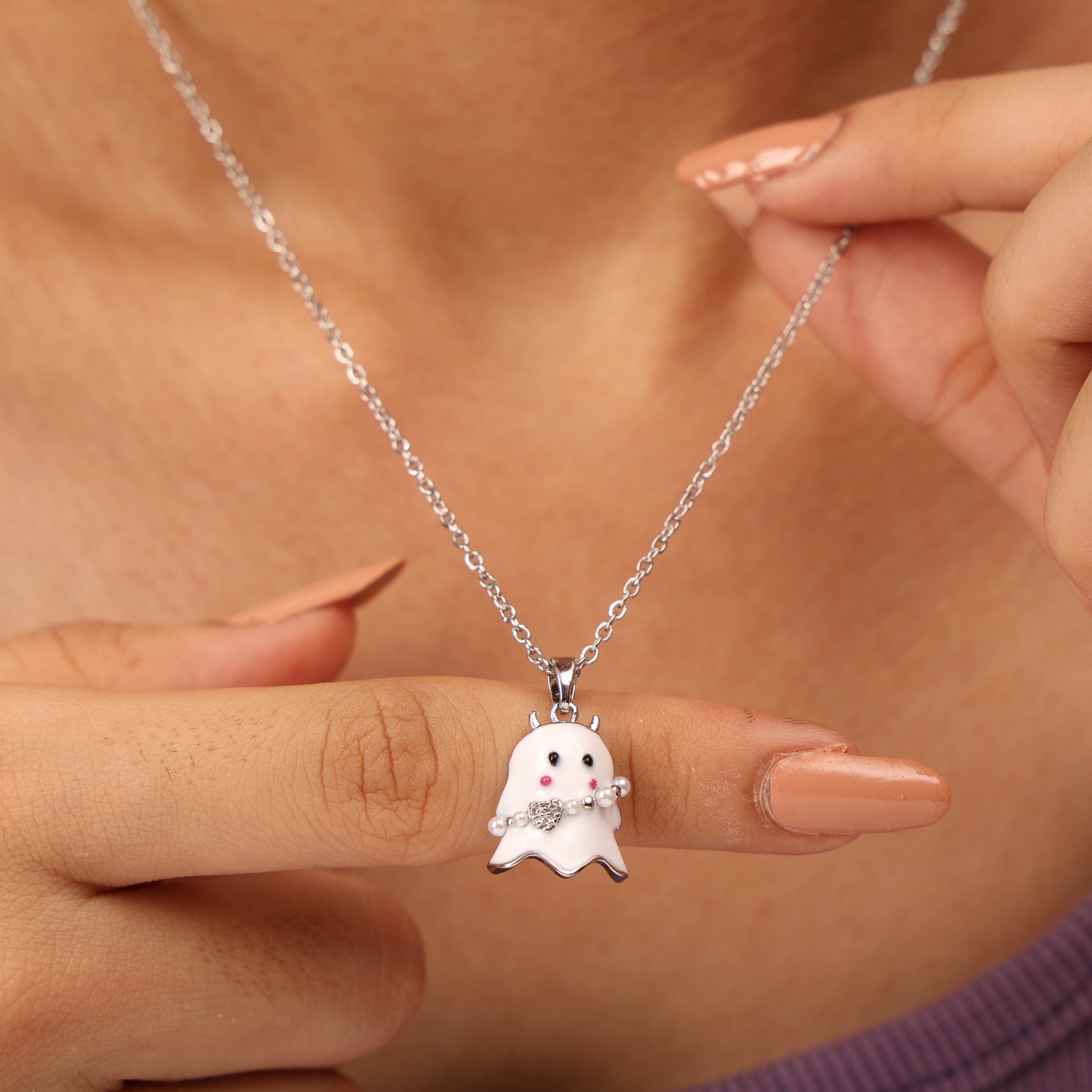 Playful Ghost Charm Necklace