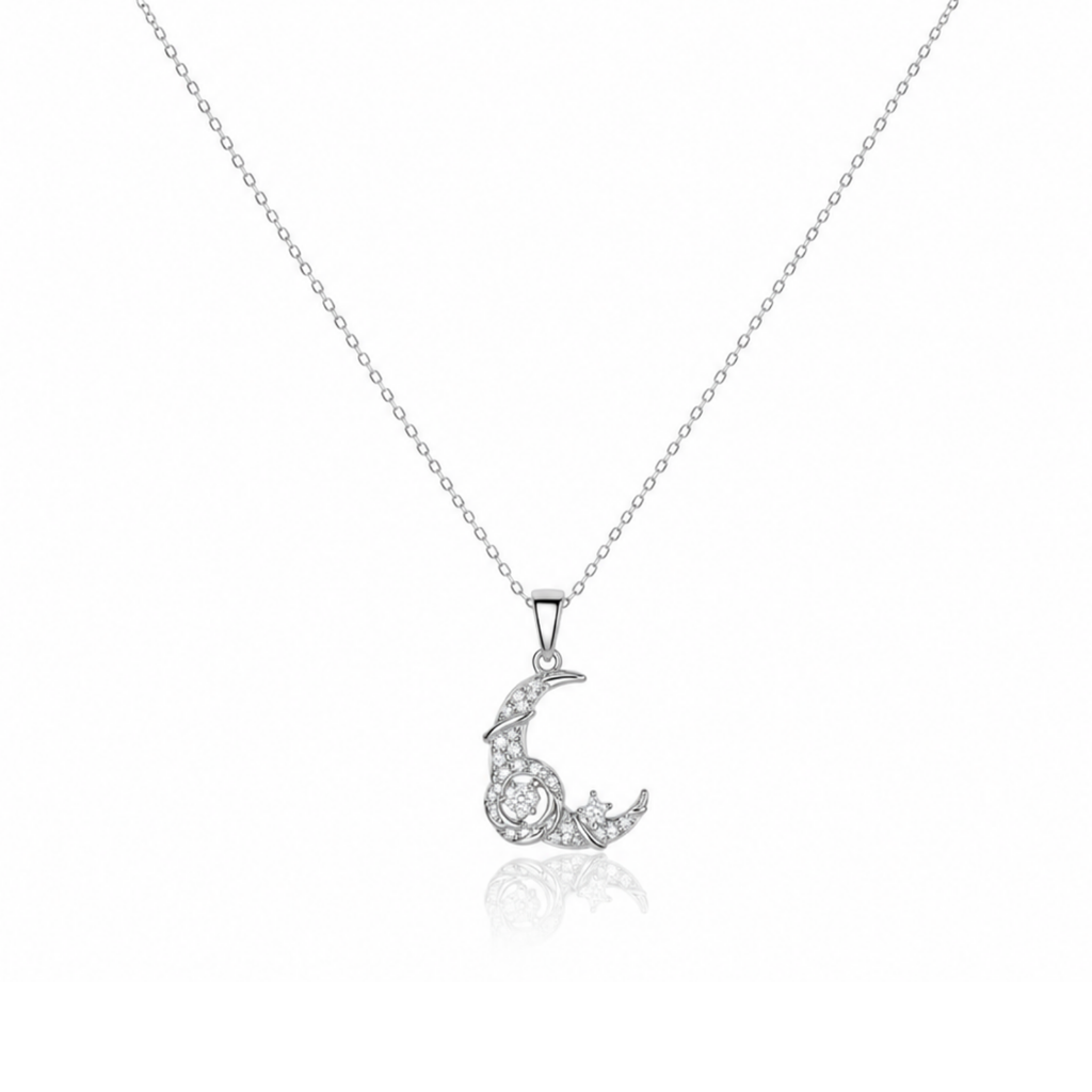 Moonlit Crescent Zircon Necklace