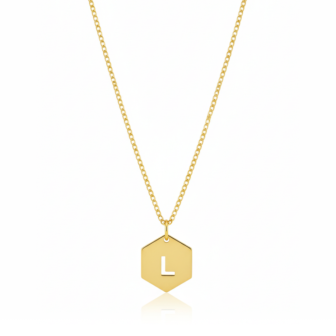 Hexagon Alphabet Letter Pendant Necklace