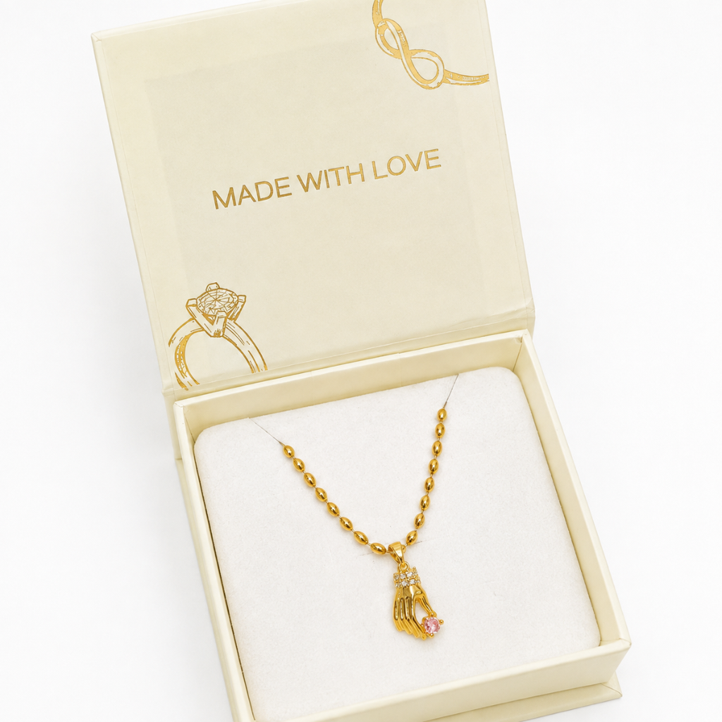 Pink Gem Hand Charm Necklace
