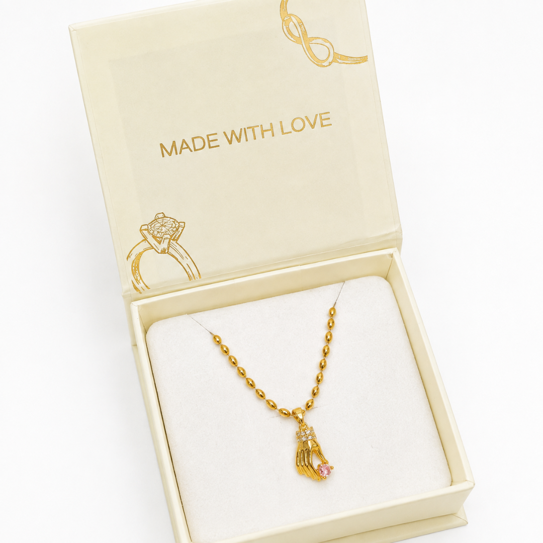 Pink Gem Hand Charm Necklace