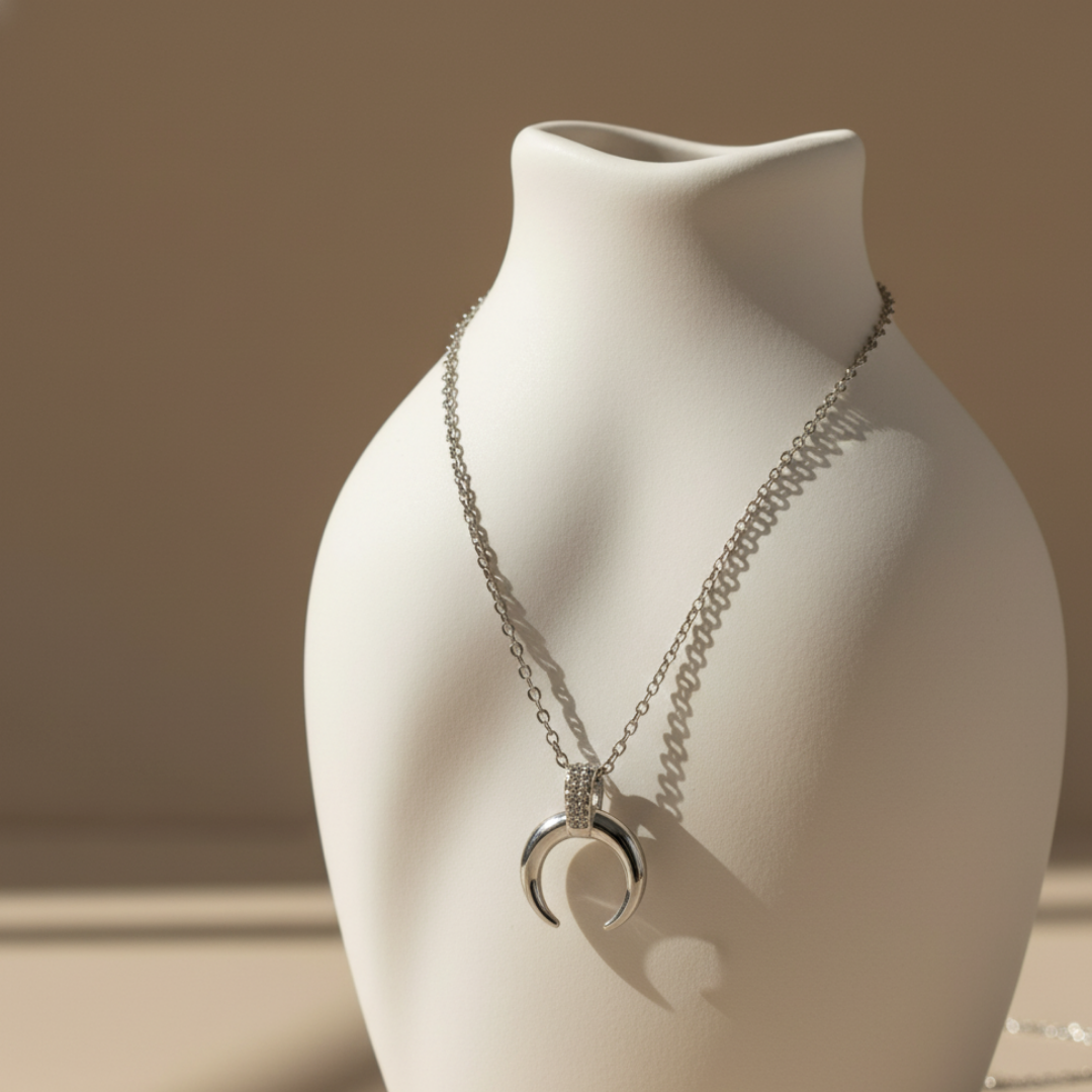 Silver Crescent Moon Pendant Necklace