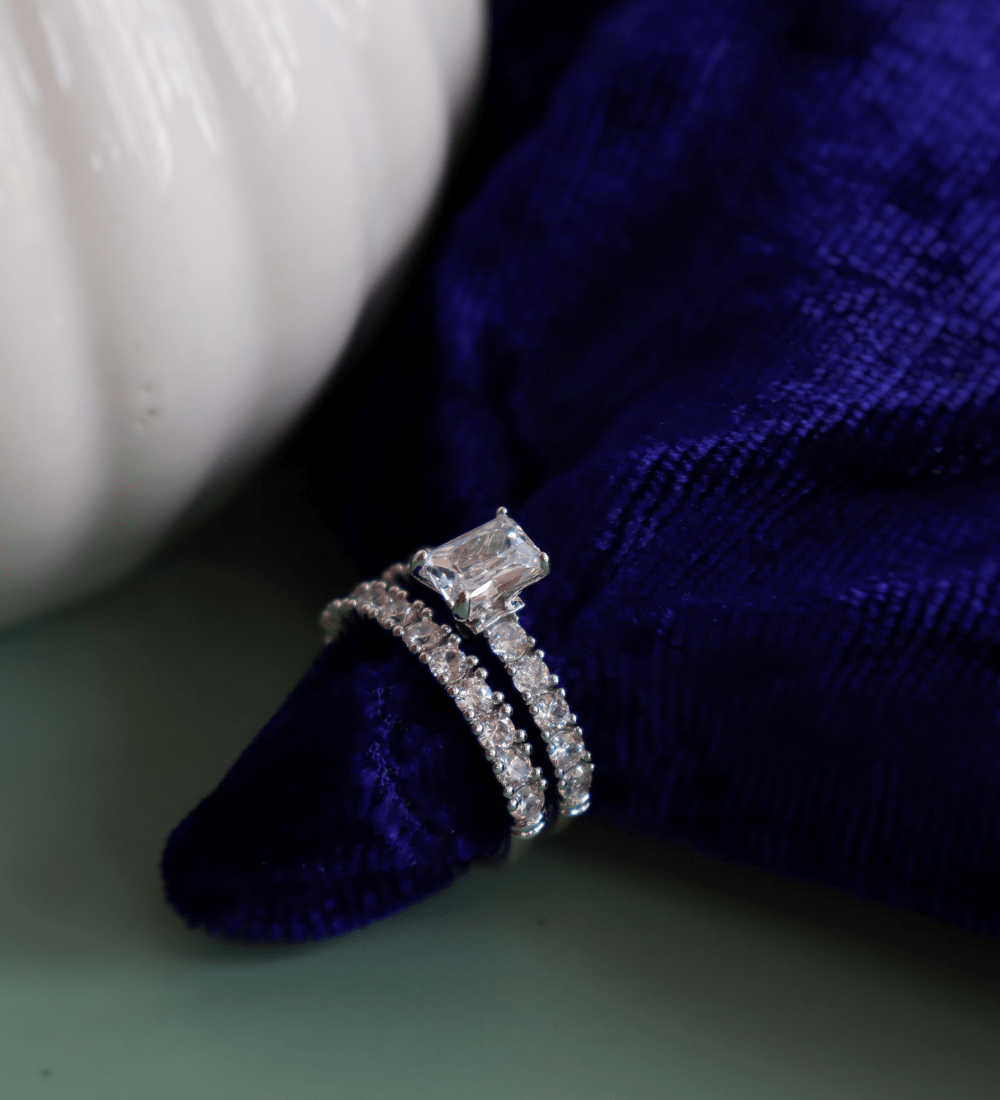 Emerald-Cut Zircon Ring with Eternity Band