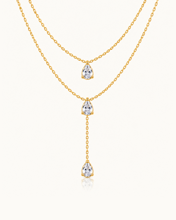 Double Layer Pear Necklace - 18k Gold ( Demi Fine )