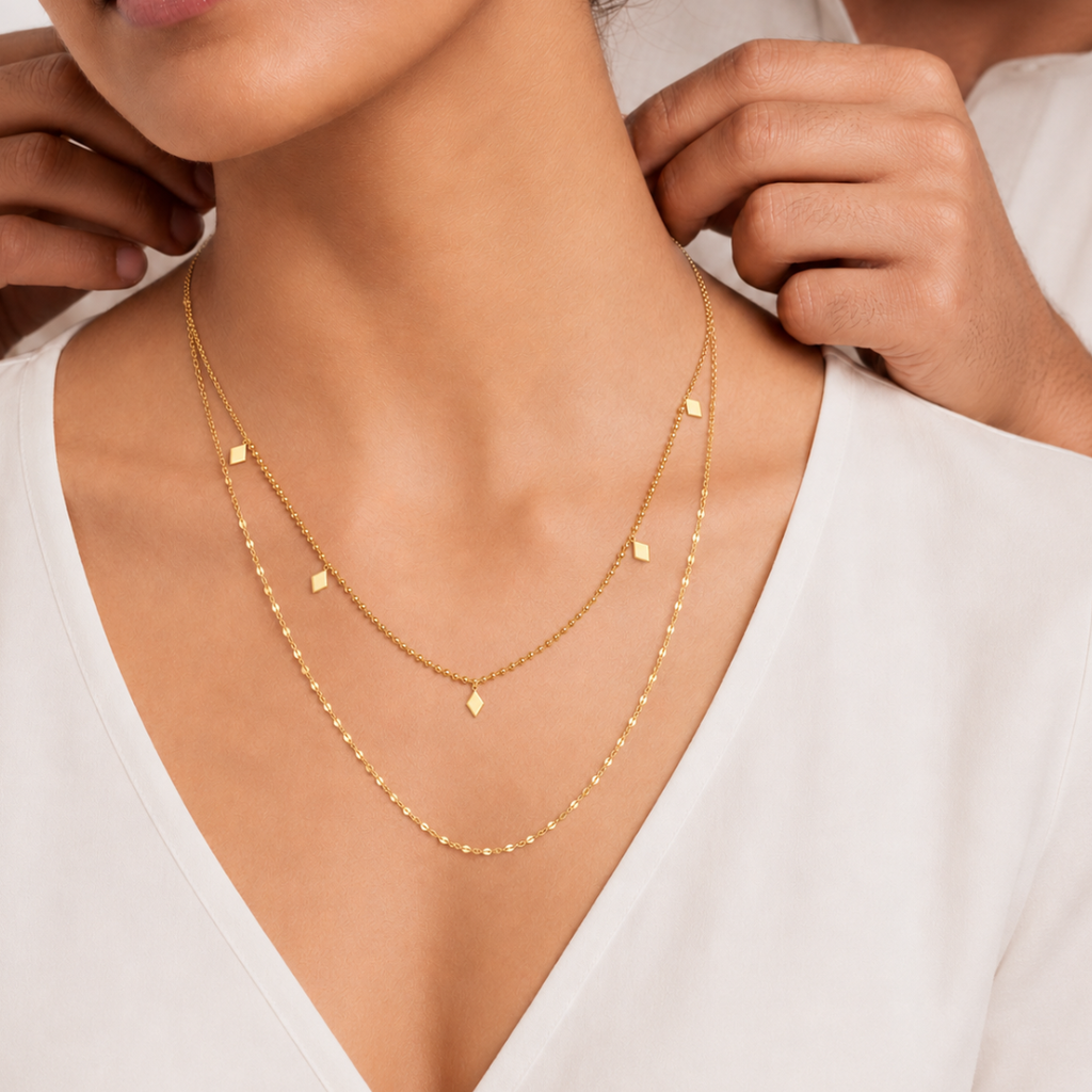 Golden Rhombus Layered Necklace
