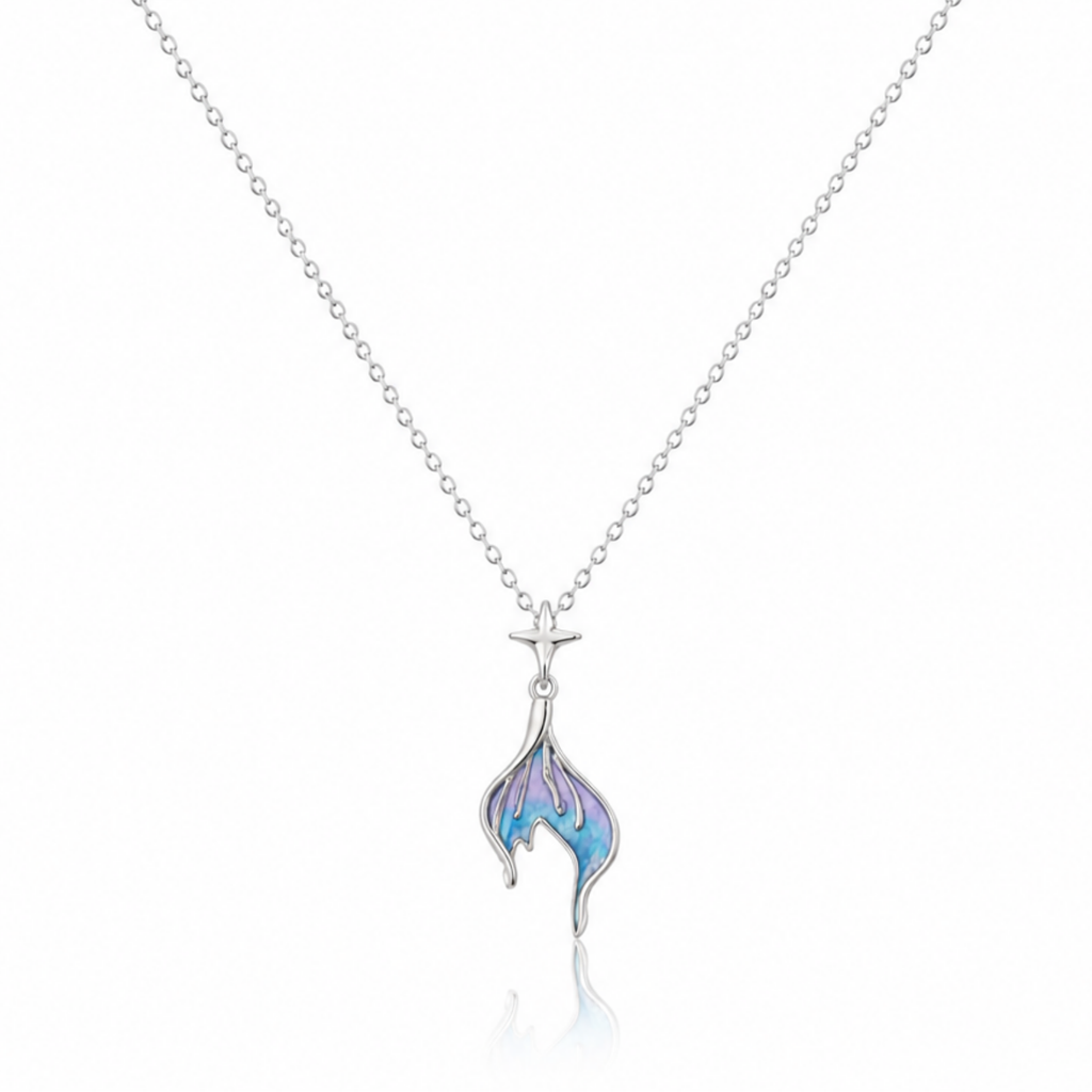Rhodium Plated Gushing Blue Necklace