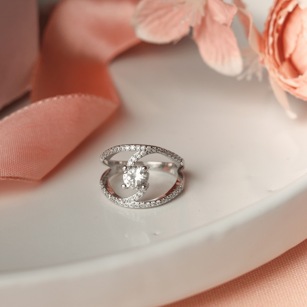 Sculptural Bypass Pave Ring