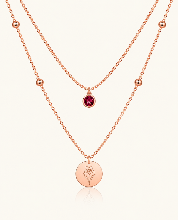 Birth Flower & Birth Stone Necklace