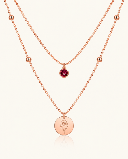 Birth Flower & Birth Stone Necklace