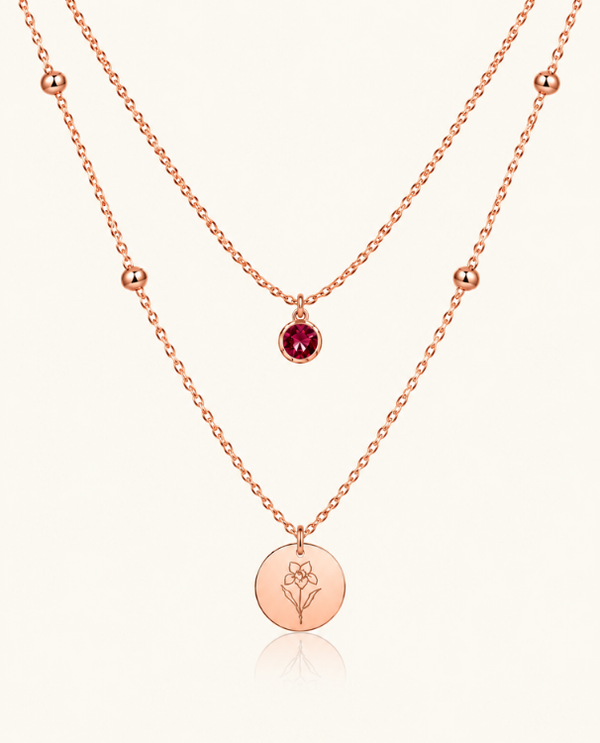 Birth Flower & Birth Stone Necklace