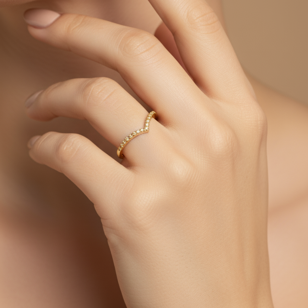 V Shape White Zircon Ring