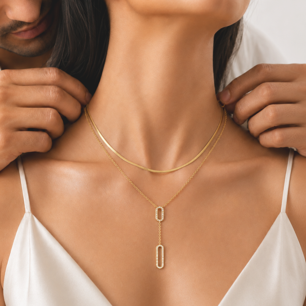 Golden Oval Drop Layered Necklace