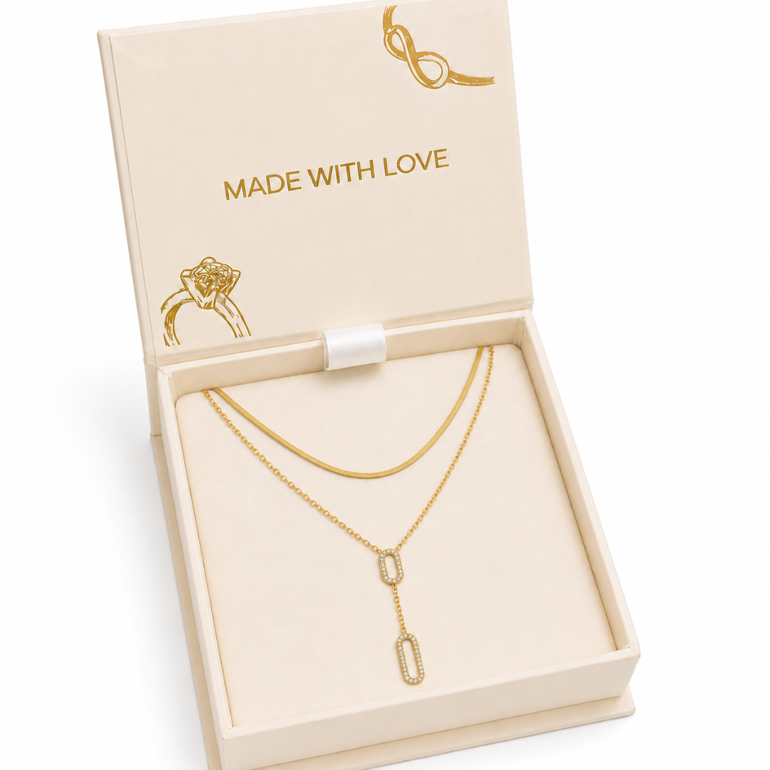 Golden Oval Drop Layered Necklace