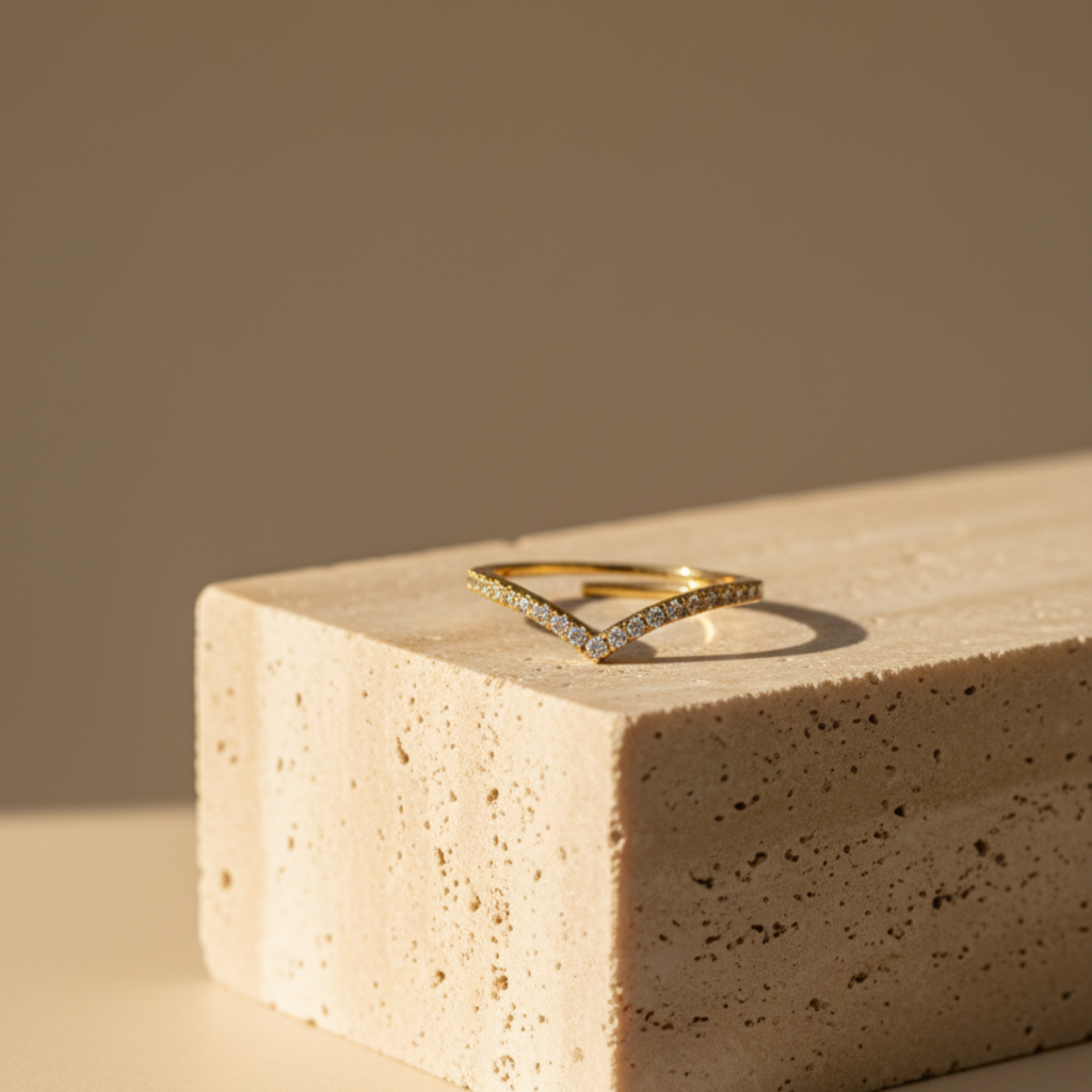 V Shape White Zircon Ring