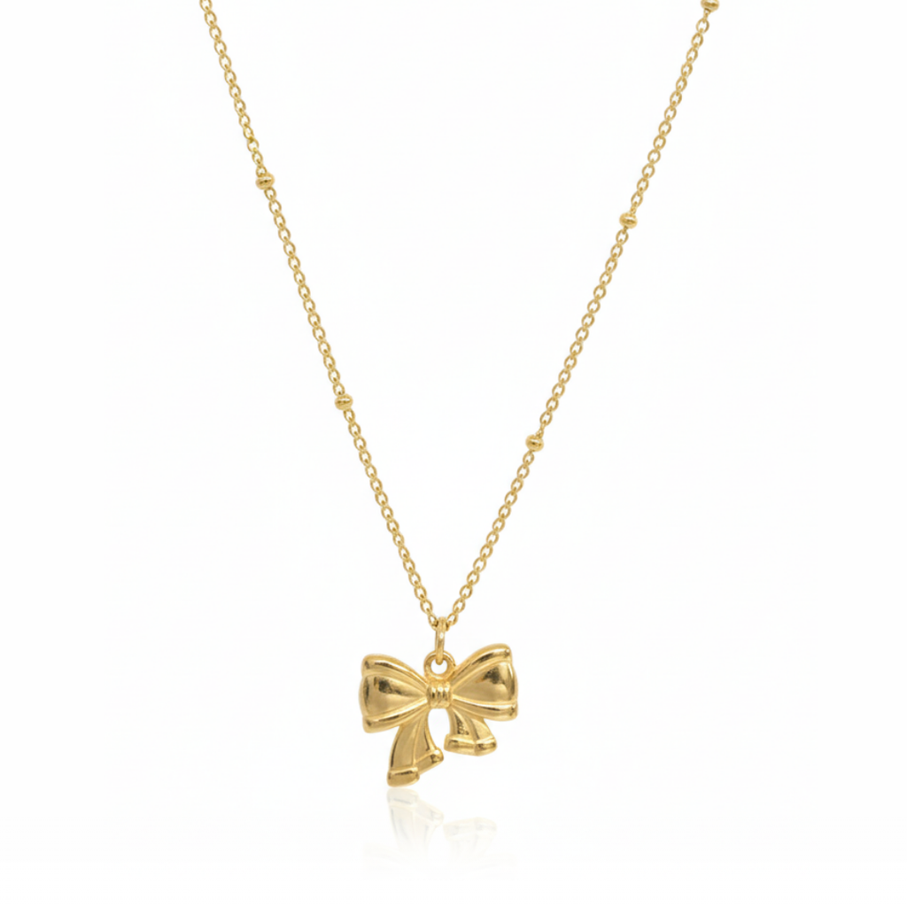 Bow With Beaded Chain Pendant Necklace
