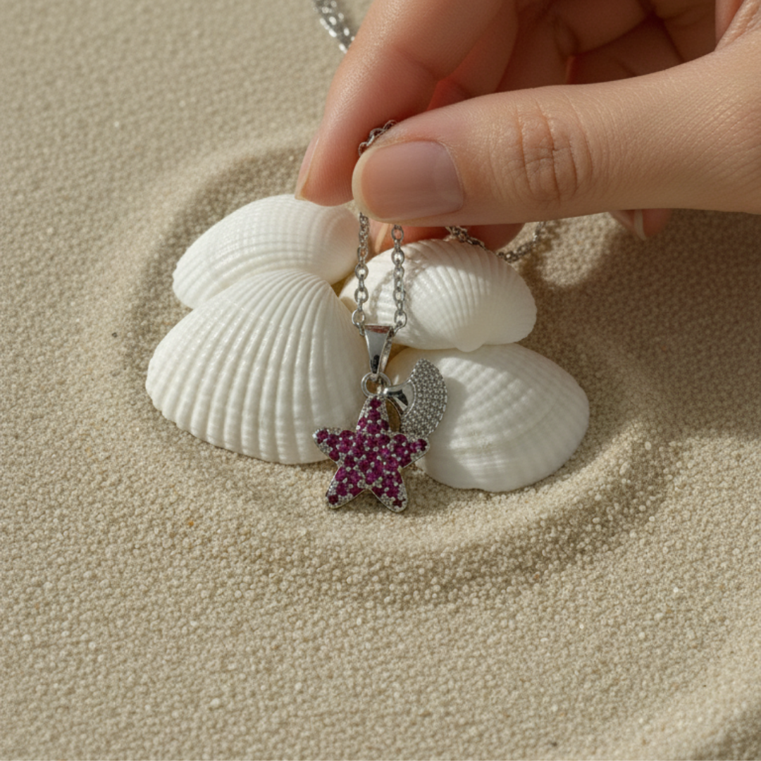 Twinking Moon And Star Zircon Diamond Necklace