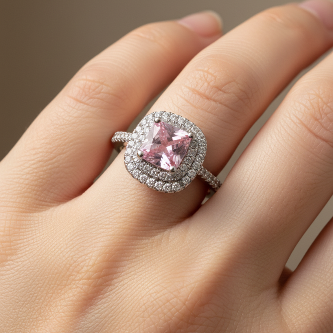 Cushion Cut Pink Zircon Ring