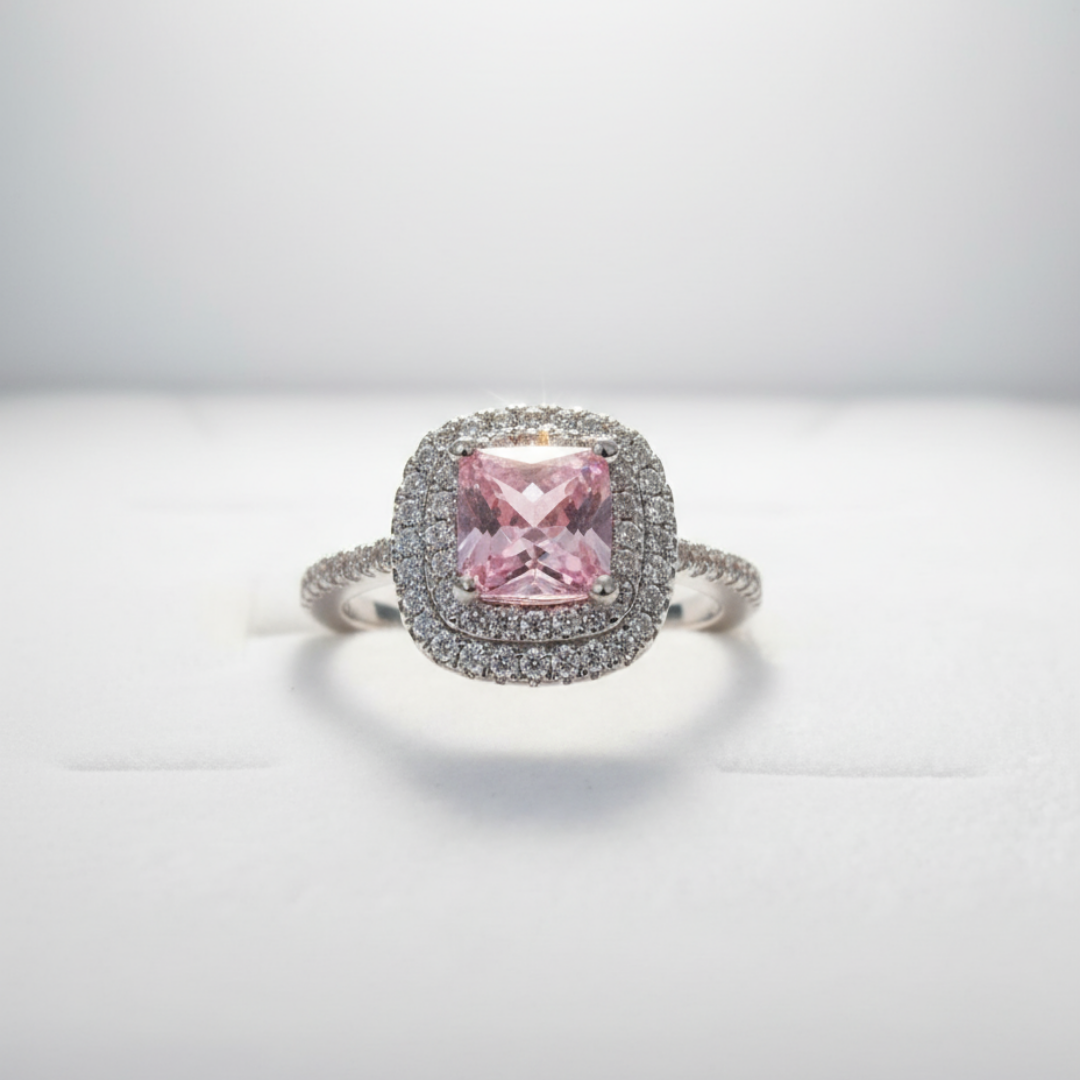 Cushion Cut Pink Zircon Ring