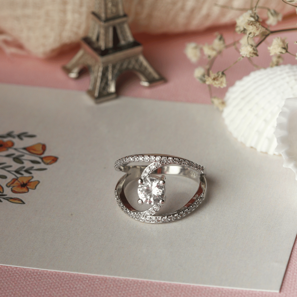 Sculptural Bypass Pave Ring