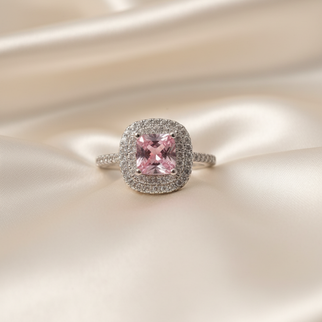 Cushion Cut Pink Zircon Ring