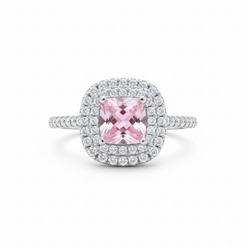 Cushion Cut Pink Zircon Ring