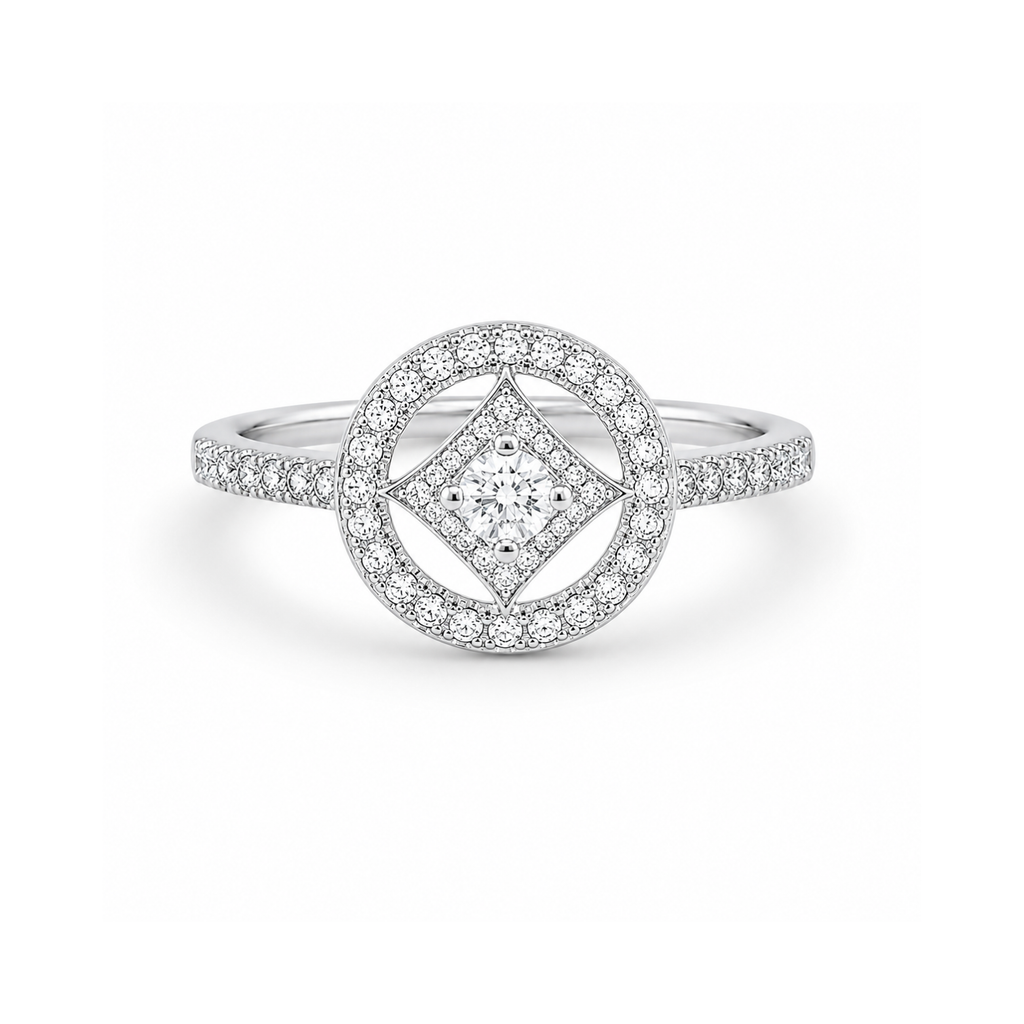 Geometric And Round Zircon Ring