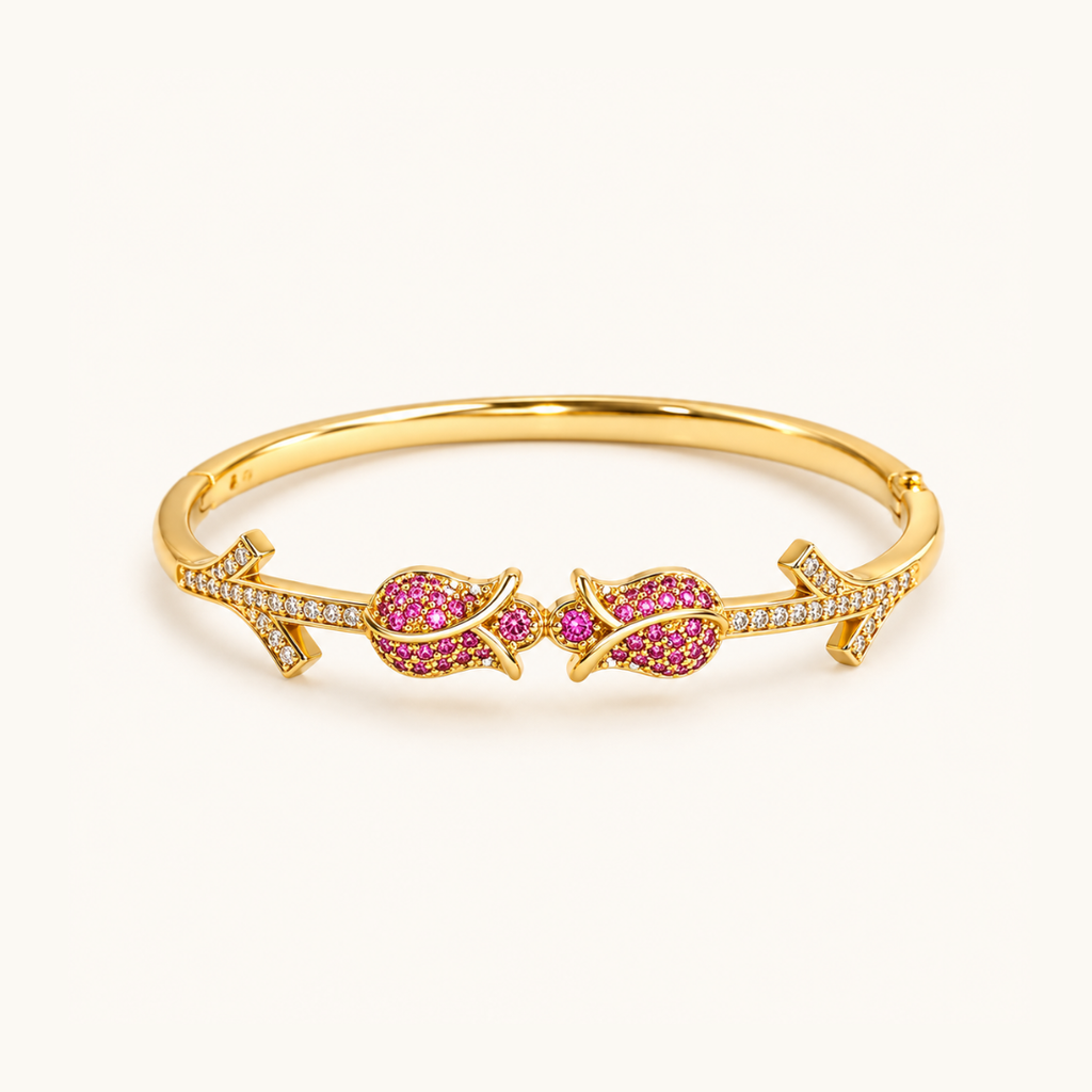 Twin Blossom Kada - 18k Gold ( Demi Fine )