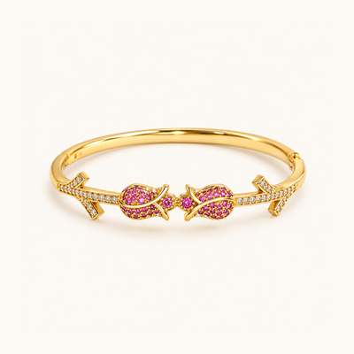 Twin Blossom Kada - 18k Gold ( Demi Fine )